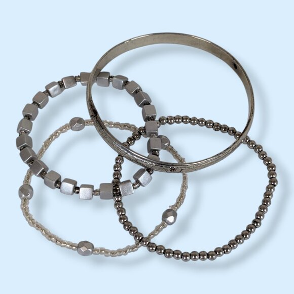 Set of 4 Silver Tone Bracelets - Picture 4 of 5